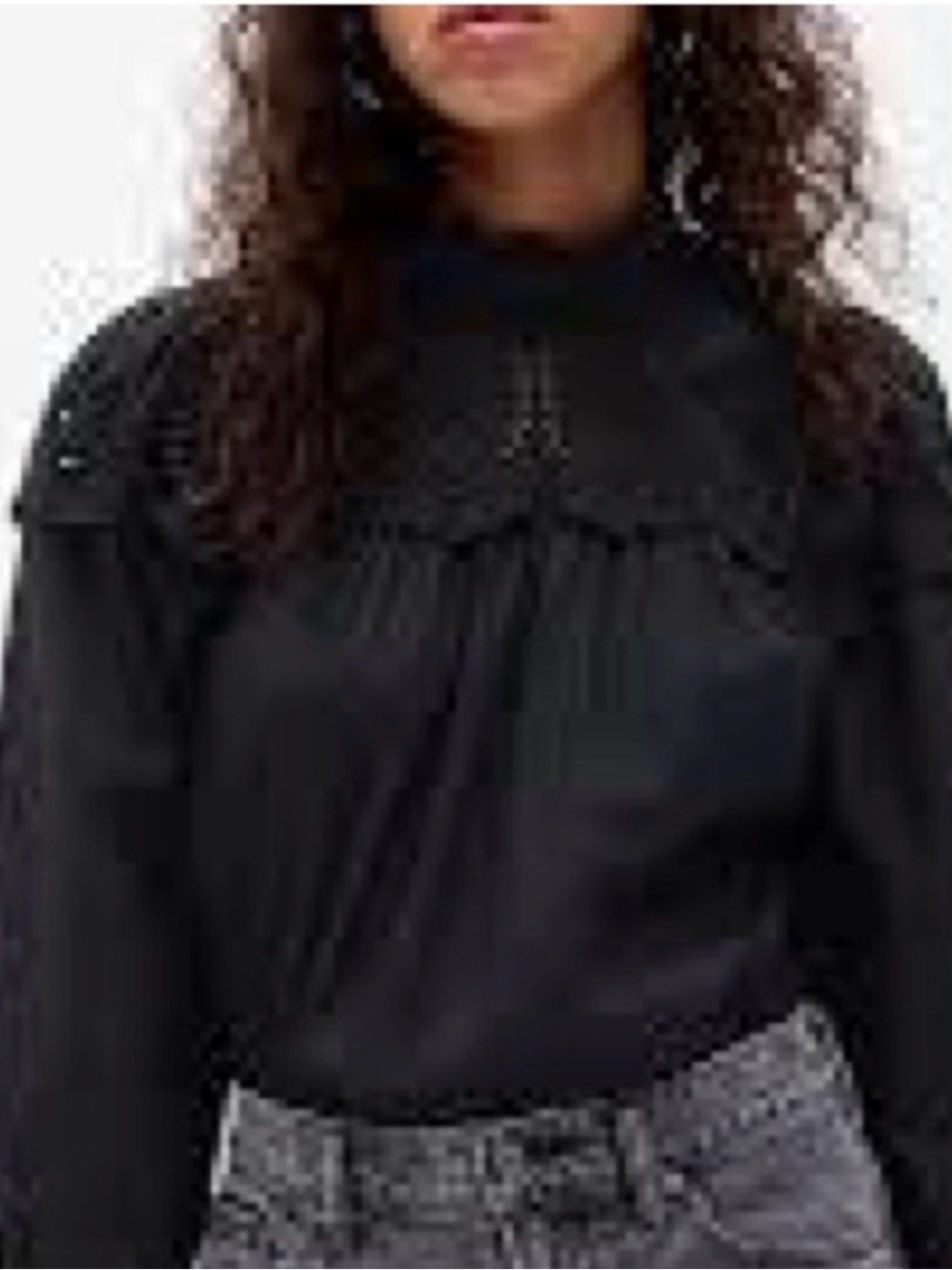 Gap Black Eyelet Mock Neck Blouse Large Cotton Victorian Goth Long Sleeve